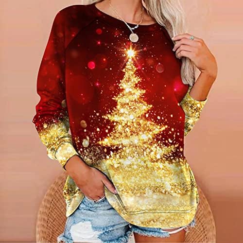 Ženska božićna dukserica Sretan božićna košulja dugih rukava Okrugli vrat Lagana Xmas Bluza Pulover Top