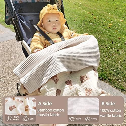 LifeTree Baby Waffle deke, Muslin swaddle deke za krevetić deka za dečake devojčice, dvostrani