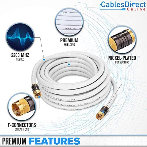 Kablovi Direct Online 6FT bijeli Quad Shield RG6 Coax Cable F PIN koaksijalni tip BNC produžni žica za satelitsku