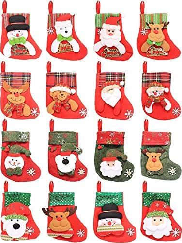 Mengk 16pcs Mini božićne čarape Bulk 3D Santa Snowman Reindeer tretiraju torbe za liječenje srebrnim posuđama