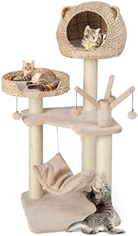 Tangkula mačje drvo za sobne mačke, visoko mačje drvo na više nivoa sa prirodnim Sisalnim stubovima za grebanje,