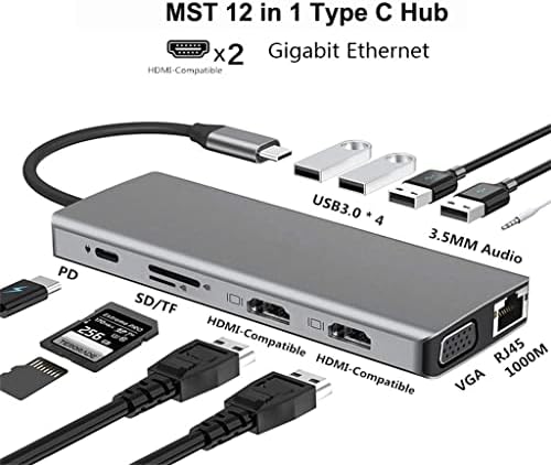 LMMDDP 12 u 1 USB C HUB Tip C Adapter za 4K VGA RJ45 LAN Ethernet SD / TF Hub 3.5 MM AUX 12 Port