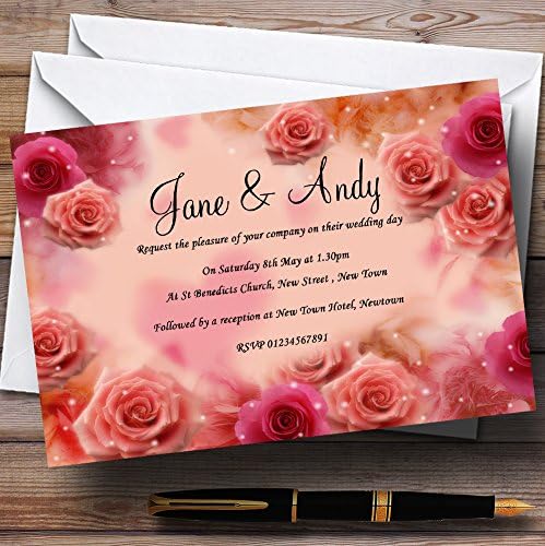 KARTICA ZOO Breskva i ružičasto cvijeće zadivljujuće personalizirane pozivnice za vjenčanje
