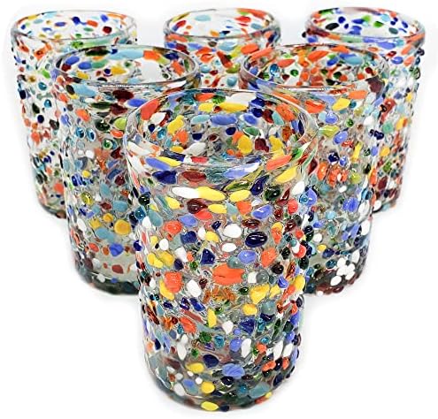 MexHandcraft Confetti Rocks 120 oz Pitcher i 6 čaša za piće set, reciklirano staklo, bez olova, bez