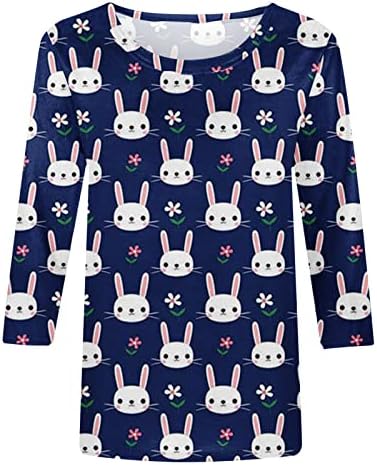 Uskršnje košulje za žene Dressy Casual Bunny Shirt proljeće 2023 Henley Cute Tops 3/4 rukav Rabbit Graphic Loose