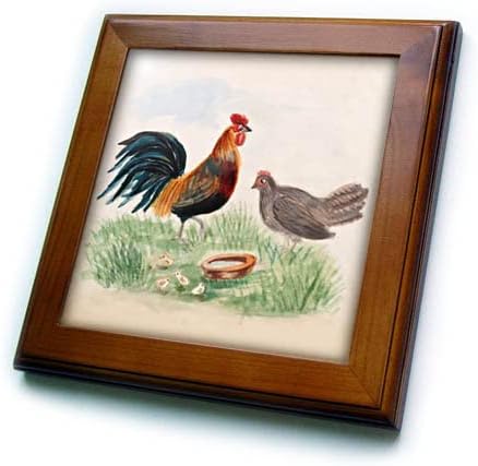 3drose slika piletine porodične akvarel slika Rooster Hen i. - Uramljene Pločice