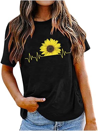 Tinejdžerke suncokretove cvjetne grafičke bluze posade bluze za vrat kratki rukav poklon bluze