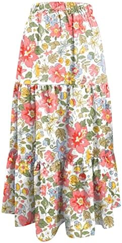 Flowy Nadled Midi suknje za žene Ljetne casual boho suknje s džepovima Jednostavno midi suknja High