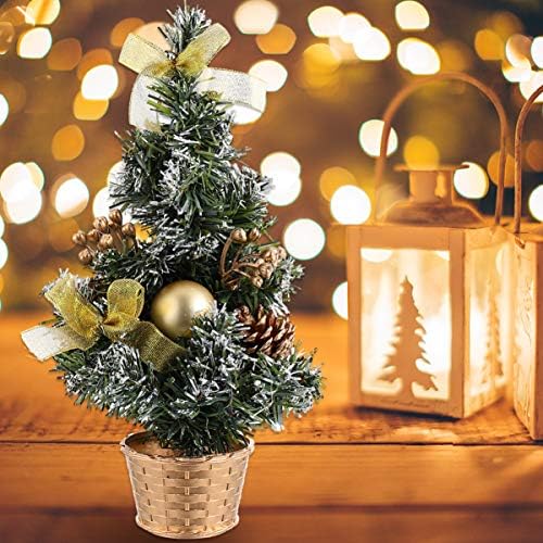 Nuobesty minijaturni pokloni tabletop božićno drvce sa zlatnim bobicama luk, mini umjetni Xmas