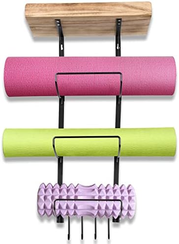 FIRJOY Yoga Mat Holder zidni nosač sa kukama i policom za prostirku za jogu, Foam Roller Storage-Organizator