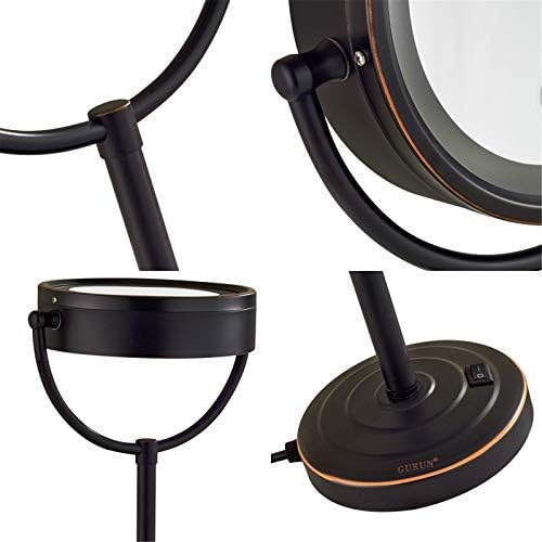 8,5 inča stolno LED Osvijetljeno ogledalo za šminkanje sa uvećanjem, ulje utrljano crno dvostrano stolno ogledalo,