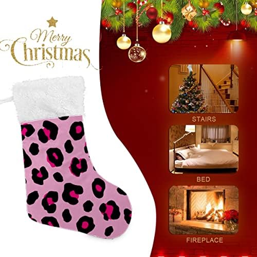 Božićne čarape Black Rosy Leopard Print ružičasti Pozadina Bijela plišana manžetna Mercerizirana obiteljski