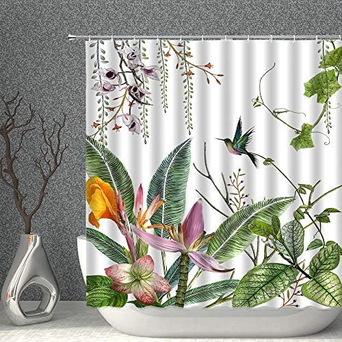 Cvjetni tuš za tuširanje Tropska biljka Cvjetni list Hummingbird Dekor tkanina Zavjese za kupaonice,