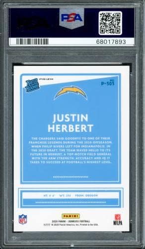 Justin Herbert Autographing 2020. Donruss optički pregled Crvene zelene rookie Card P303 Los Angeles punjači