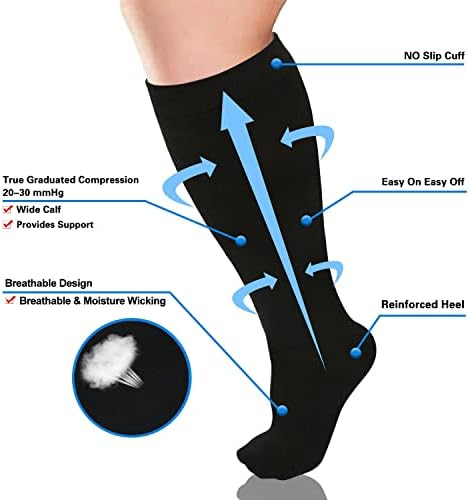 3 para Čarape za kompresiju za žene Plus veličine Snaga kompresije za žene široke telade, crna xxxl