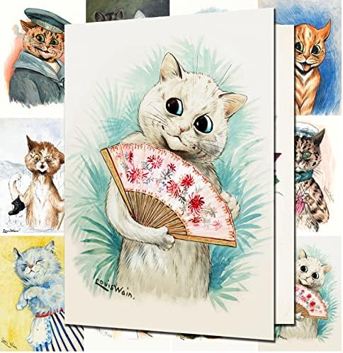 PIXILUV mačke scene ~ 12 velikih čestitki ~ Vintage razglednice i ilustracije časopisa Louis Wain