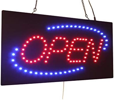 Otvorite znak 19 sa plavim ovalnom, natpisom, LED neonskim otvorenim, trgovina, prozori, trgovina, poslovni,