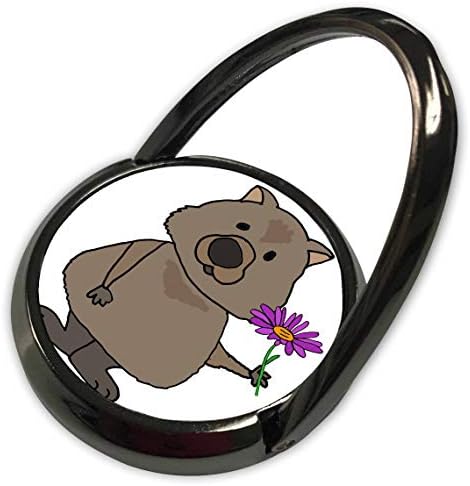3drose Svi nasmiješi Art - Životinje - Slatki smiješni wombat sa ljubičastim tratinčicama Cvet crtić - telefonski
