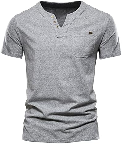 Muški džep Henley majica Casual Solid Slim Fit gumb dolje majica kratkih rukava mišića top bluza ...