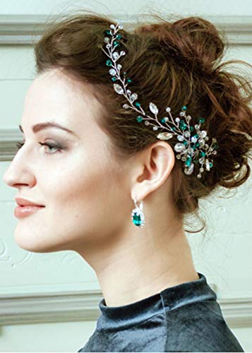 Anglacesmade Bridal Crystal Headband Emerald Hair Vine za vjenčanje djeveruše Headpiece Prom Party Festival