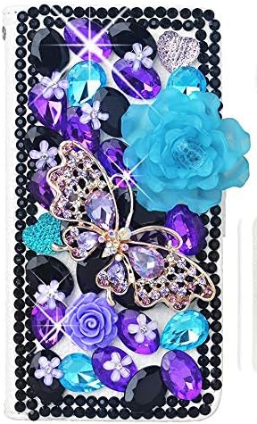 STENES Galaxy Note 4 Case-moderan - 3D ručni rad Bling Crystal Rose Butterfly Flowers Magnetic Wallet Slotovi