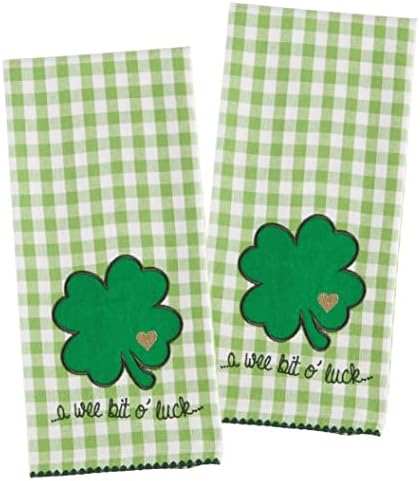 Kuhinjski ručnici za Dan svetog Patrika, Wee Bit O'luck Set od 2 zelena ravna tkana pamučna ručnika za