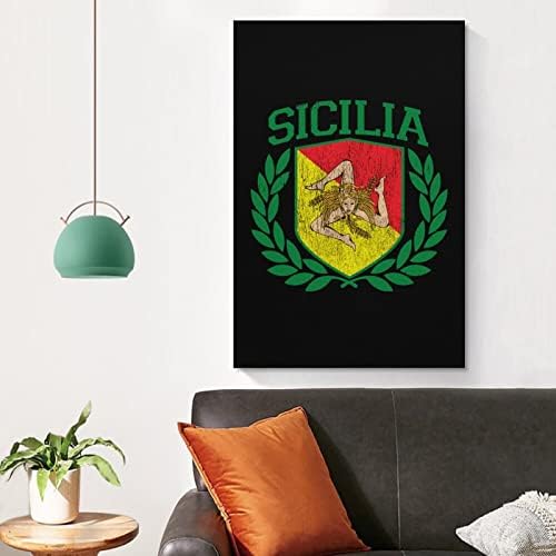 Sicilijanska zastava na štitu sa lovorikama štampana slika zidna Umjetnost moderna umjetnička djela vertikalna