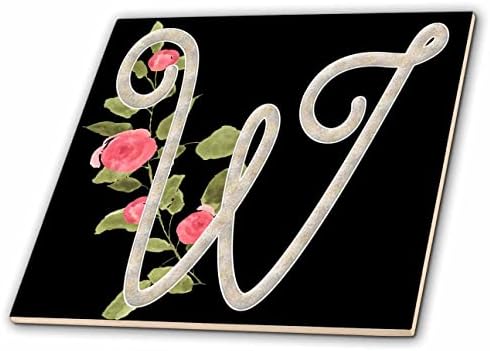 3drose Monogram početni W sa prilično ružičastim cvijećem-pločice