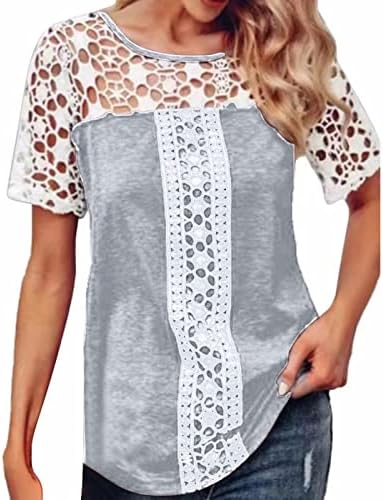 Košulje za žene 2023 Ljetni ženski okrugli vrat Ležerne prilike čipke panel kratkih rukava