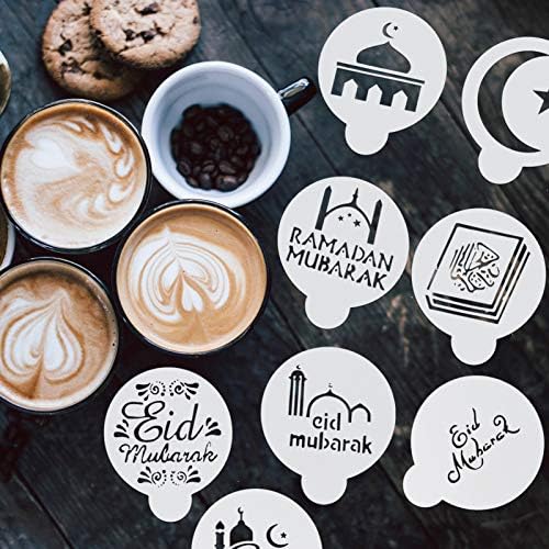 Cabilock 8kom Eid Mubarak Cookie šablone kafa Art šablone za višekratnu upotrebu Latte Art kolači