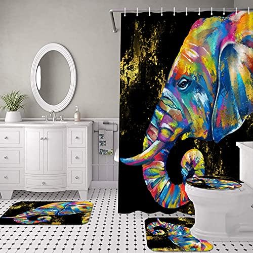 SIMIWOW Slon set za tuširanje sa prostirkama, slon slikanje slike Art Print Wild Animal Tuš za tuširanje