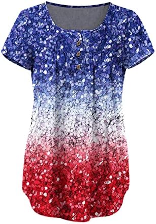 4th of July Tunic Tops for Women američka zastava Sakrij stomak masne majice ljeto Casual kratki rukav dugme