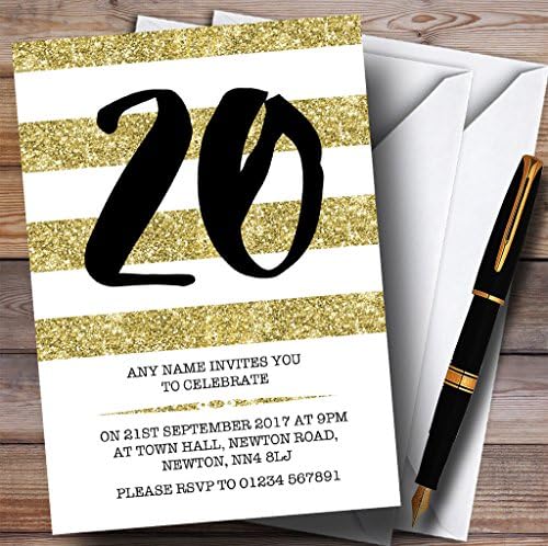 Zoološki vrt Glitter Gold & White Striped 20. Personalizirane pozivnice za rođendan