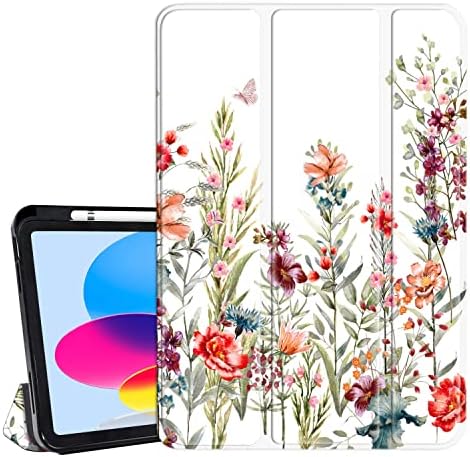 HI Space iPad 10. generacijski slučaj 10,9 inča 2022 Wildflower sa držačem olovke, bijeli cvijet s tri zvjezdicom