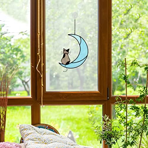 BOXCASA Cat Decor Suncatcher za prozor, vješalice za vitraže za mačke na Mjesecu za Kućni dekor, pokloni