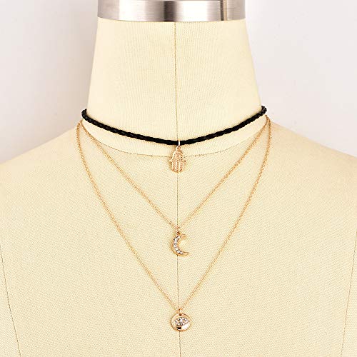 Doublenine Choker višeslojna ogrlica zlatni lanac Hamsa Moon Crescent Evileye Charm nakit za žene