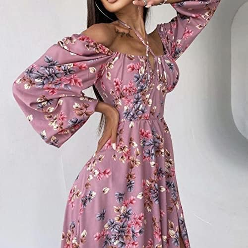 Fmchico Womens 2023 Mini haljina sa cvjetnim printom za Proljeće Ljeto s Halterom na vratu s volanima s