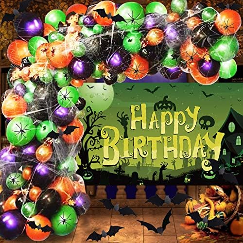 Halloween Rođendanski ukrasi, Halloween Rođendan Banner Backdrop Green Purple Balloon Garland Arch Kit Confetti