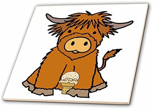 3drose smiješna Slatka beba Highland krava jede sladoled sa Kornetom - pločice