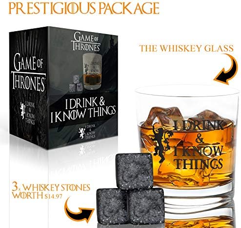 Željena Košarica pijem i znam stvari Whisky Glass + besplatno Whisky Stones-Burbon Scotch-Game Of Thrones Inspired-Funny Novelty - sa prestižnim paketnim poklonom
