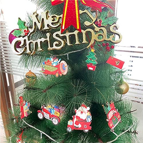 Drveni Božić ukrasi Set 12 komada crveni Božić kamion drveni viseći ukras Snjegović i Santa Claus ukrasi dekori za božićno drvce dekoracije početna zabava