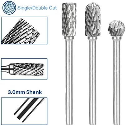 3mm Shank Carbide Milling Rotary Burr jednostruki dvostruki za rotacione alate električno brušenje 10kom