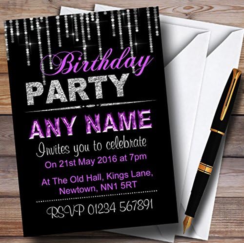 Srebrni i ljubičasti blitz rođendanski zabava personalizirani pozivnici