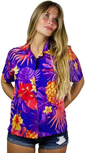 KING KAMEHA Funky Casual Havajska bluza košulja žene prednji džep dugme dole veoma glasno Shortsleeve Party
