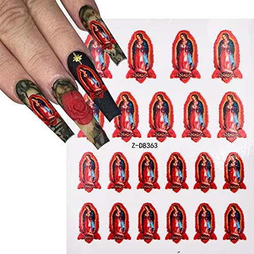 6 listova naljepnice za nokte Djevice Marije sa pincetom San Judas naljepnice za nokte koje se samo adhzivne naljepnice za vjerske naljepnice za umjetnost noktiju za DIY manikir za nokte Decor pribor za nokte