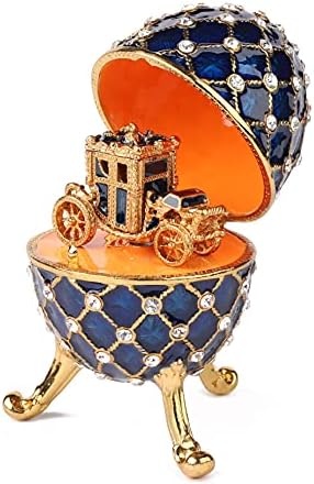 QIFU Vintage Blue Imperial Faberge Egg style kolekcionarstvo sa Mini Kraljevskom kočijom, jedinstveni