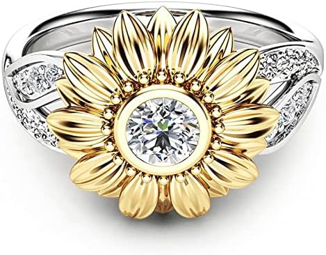 Muzizirana ženska dva tona cvjetni prsten okrugli dijamant-zlatni suncokret zaljubljeni poklon