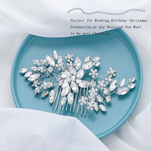 Foyte Crystal Bride vjenčanje češalj za kosu cvijet Svadbeni Headpieces Rhinestone list kosa komada biserna