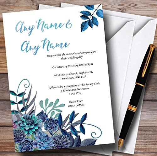 Aqua Green & Blue akvarel cvjetovi Personalizirani pozivnice za vjenčanje