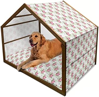 Ambesonne jednorog drvena kuća za pse, poligonalni origami nadahnuta u jednobojnoj izgledu, zatvorenom i vanjskom prenosivom odgajivom odgajivu odgajivu odgajivača sa jastukom i poklopcem, 2x-velik, lila plava ljubičica